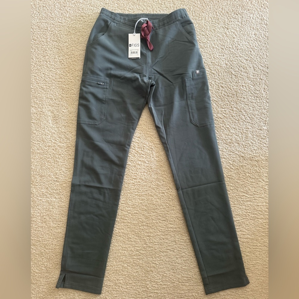 Figs Women's Pants in Dark Green with Burgundy Tie
